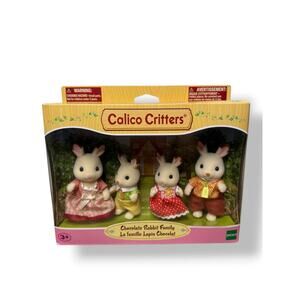 Calico Critters Chocolate Rabbit Family 4 Posable Figures Flocked NEW